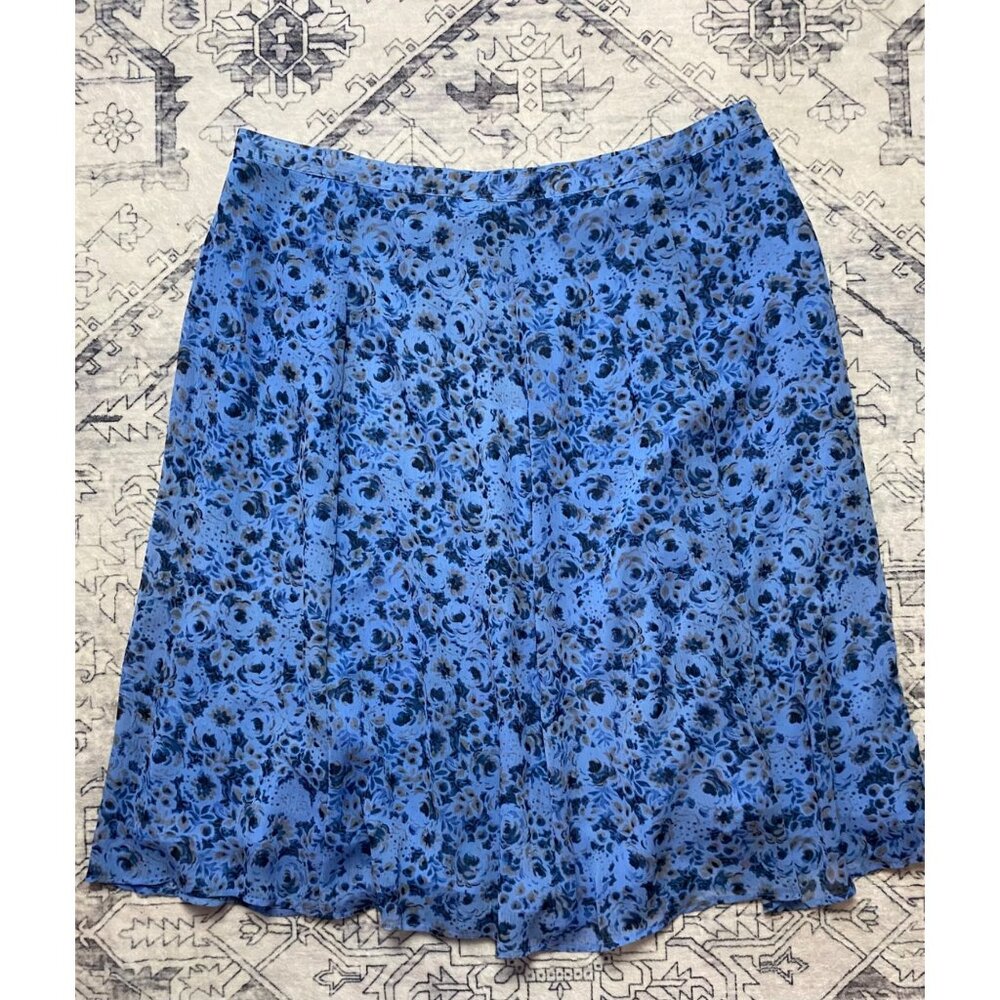 Vtg‎ Jaclyn Smith Womens Blue Floral Skirt 1X Fully Lined Midi Below Knee A-Line